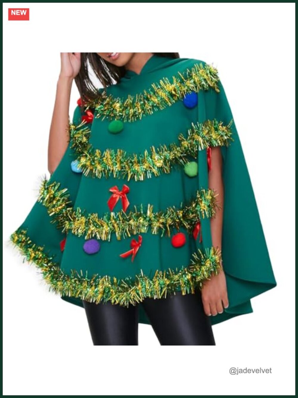 Christmas Tree Poncho Costume Hooded Cape Xmas Cosplay Dress Up